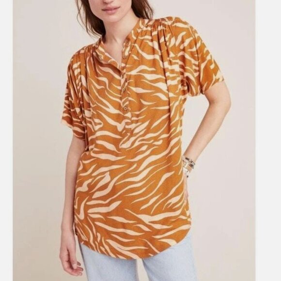 Maeve Oversized Tan Zebra Print Blouse, size Small, NWOT - Picture 3 of 8
